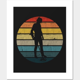 Metal detector Silhouette On A Distressed Retro Sunset design Posters and Art